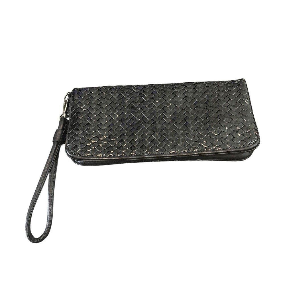 Donald J Pliner Clutch Womens OS Black Woven Leather Wristlet Handbag